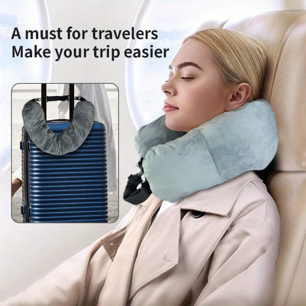 Travel Pillow with Storage Pouch, Adjustable Polyester Neck Support, Comfortable & Lightweight